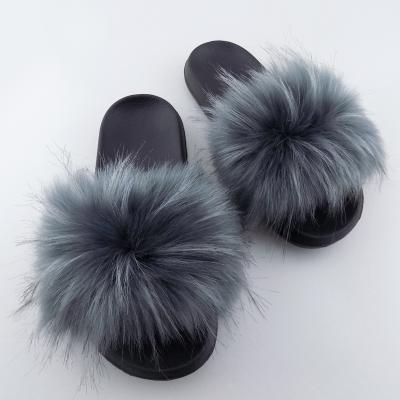 China Girls PVC Flat Fluffy Fur Anti-Slip Slippery Slides Slipper Sandals for Women and Ladies for sale