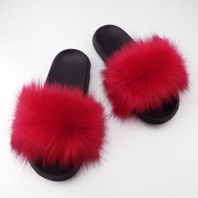 China Colorful Women's Faux Fox Fur Anti Slippery Slippery Slides Large Fur Slippers Fur Sandals for sale