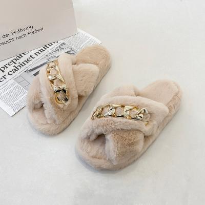 China CUSHIONING Soft Plush Ladies Slippers Toe Slides Women Warm Faux Fur Furry Female Open Cross Winter Home Slippers Shoes for sale