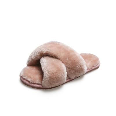 China CUSHIONING CUSHIONING New Fashion Sheepskin Fur Slipper Lambswool Cross Soft Slippers for sale