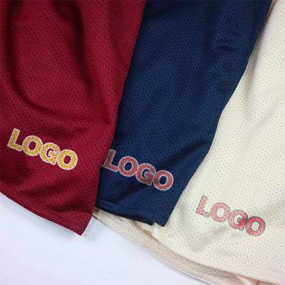 China Anti-Wrinkle OEM Double Layer Logo Mesh Shorts With Pockets Custom Breathable Sublimation Screen Print Transfers Casual Mesh Shorts Men Trouser for sale