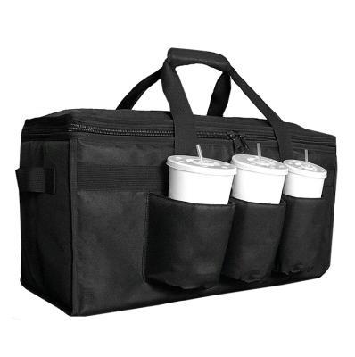 China Waterproof 600D Oxford Cloth Pizza Bag Cooler Bags For Food Insulated Food Delivery Bag With 3 Drink Pockets for sale