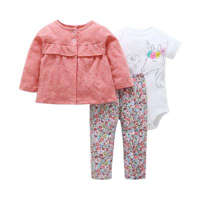 China Oeko Tex Babi Casual Loose Party Wear Newborn Baby Clothes 3 Piece Baby Clothing Set for sale