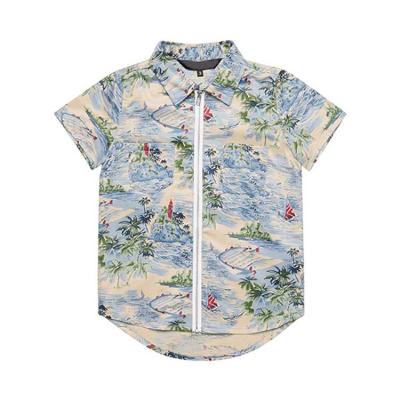 China Kids Summer Clothes Hawaii Zipper Shirt Cotton Boys Shirt 100% Breathable Kids for sale