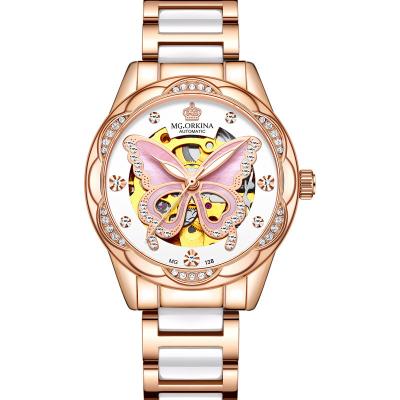 China Newest Factory Date Ladies Watch Girls Outlet Fully Automatic Mechanical Ceramic Luminous Fashion Watch Automatic Butterfly Model for sale