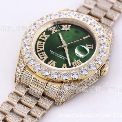 China Day/Date Iced Out ROL Full Diamond Mens Watches Luxury Quartz Watch Brand Hip Hop Waterproof Male Clock for sale