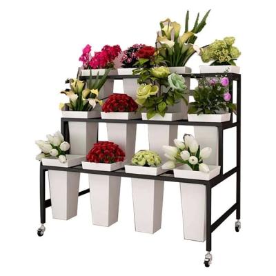 China Factory Customized Color Size 3-Layer Stepped Plastic Square Bucket Florist Shelves Flower Stand Flower Shop Display Stand for sale