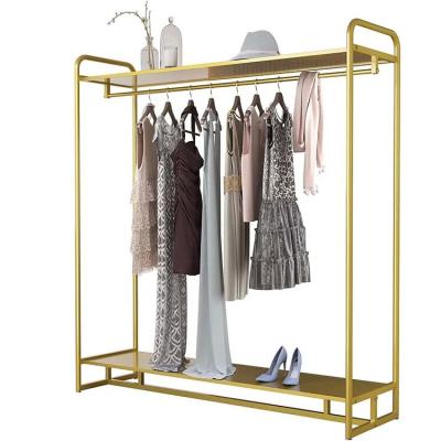 China Factory Custom Color Size Gold Clothing Rack Modern Boutique Display Rack Gold Display Rack for sale