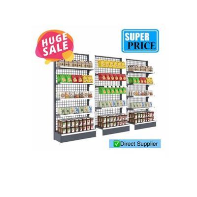 China Grid Mesh Back Gondola Shelving Heavy Duty Supermarket Rack Single Sided for sale