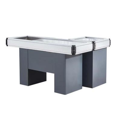 China Eco Friendly Supermarket Cashier Desk Custom Logo Metal Material for sale