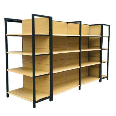 China Book Shelf Factory Wooden Shelf Wood Gondola Shelving Supermarket Racks for sale