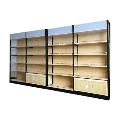 China Reliable Quality Supermarket Gondola Shelf With End Shelf Heavy Duty Cold-rolled Steel Wood Grain Display for sale