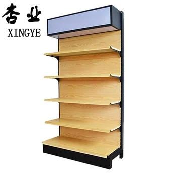 China Cold Rolled Steel Q235 Wood Grain Shelves Single Side Supermarket Shelves for sale