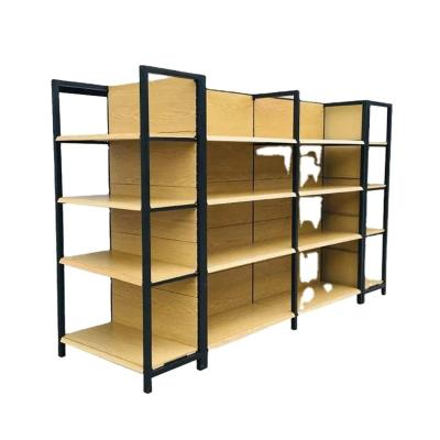 China Factory customized color size wood grain shelf store supermarket supplies shelves gondola supermarket shelf for sale