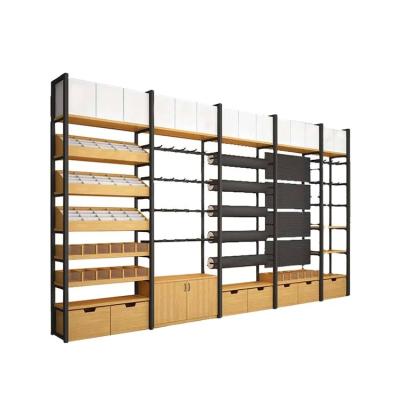 China Factory customized color size wood grain shelf supermarket display shelving miniso supermarket shelving for sale