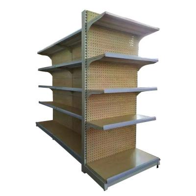 China Heavy Duty Wood Gondola Shelving Single Sided Supermarket Rack for sale