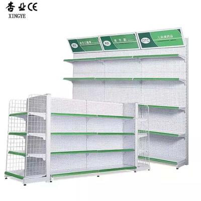 China Heavy Duty Wood Gondola Shelving Supermarket Metallic Display Racks for sale