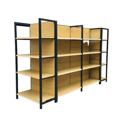 China Wooden Steel Gondola Display Shelving Supermarket Shelf Rack For Shop for sale