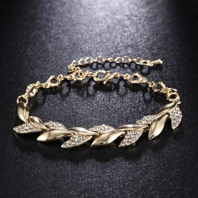 China FASHIONABLE Europe and American Popular Women Bracelet Inlay Rhinestone Leaf Shape Bangle For Daily Wear for sale