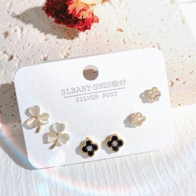 China Fashion Korea Fashion Style Stud Earring S925 Needle Inlay Zircon Bow Knot Shape Silver Fashion Earring Sets for sale