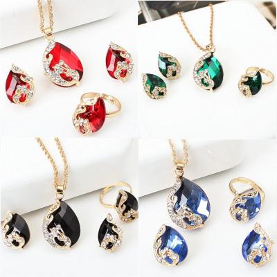 China Korea Style FASHIONABLE Creative Women Jewelry Sets Delicate Peacock Shape Crystal Pendant Necklace Earring Ring Sets for sale