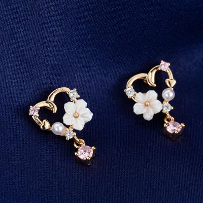 China Korea Fashion TRENDY Gold Plated Women Earring Inlay Zircon Flower Shape Dangle Earring For Daily Wear for sale