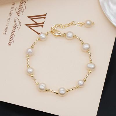 China Korea Fashion Trendy 14K Gold Plated Women Bracelet High Quality Freshwater Pearl Charm Bracelet for sale