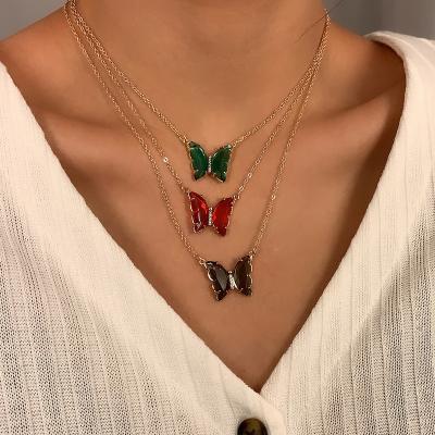 China Fashion Europe and American Simple Zircon Butterfly Inlay Necklace Fully Match Creativity Pendant Necklace for sale