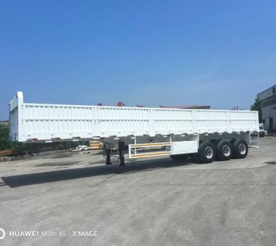 China 60t Load Capacity Steel Cargo Transport Semi-Trailer with Side Wall Drop Deck Design for sale