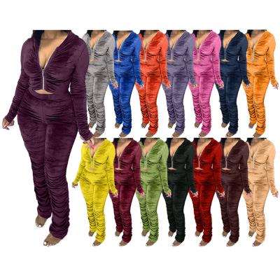 China 2021 2 Piece Stacked Pants Set Sexy Two Piece Set Sustainably Velvet Velvet Tracksuits Winter Women Workout Autumn Set Sweat Suit for sale