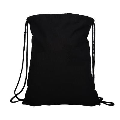 China Recyclable Top Sell White Cotton Tote Bag Black Drawstring Backpack for sale