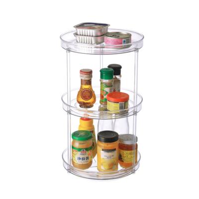 China Stocked Plastic Small Organization Kitchen Storage Container 3 Tier Clear 360 Rotating Round Tray for sale