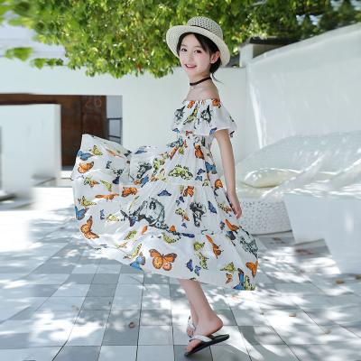 China Hot Sale Girls Summer Cotton Fabric Dress Anti-static One-Shoulder Printed Princess Dress for sale