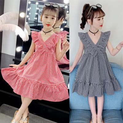 China Wholesale Summer Girl's Boutique Cotton Middle Skirt Girl's Dress V-Neck Breathable Square Children's Long Skirt for sale