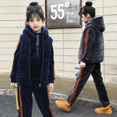 China Girls Winter Velvet Fabric Eco-friendly Hoodie Pants And Vest Thick Casual Sports 3 Piece Set for sale