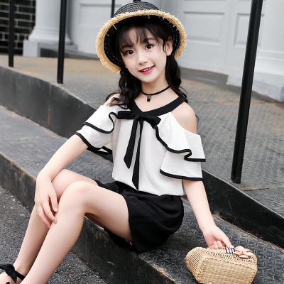 China Breathable Hot Sale Girls Summer Off-shoulder Boutique Clothing Set Kids Outfits for sale