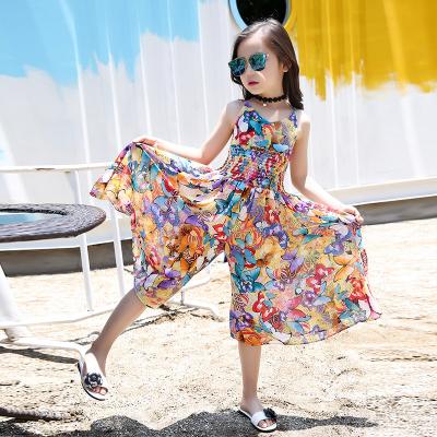 China Factory Price Breathable Cotton Fabric Bohemian Kids Wide-Leg Pants Girls Summer Overalls for sale