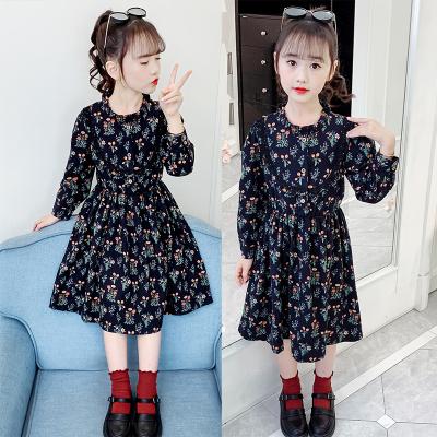 China Anti-Static Cotton Mid-Calf Long Sleeve Dress Boutique Girls Regular Fit Girls Crew Neck A-Line Wholesale Black for sale