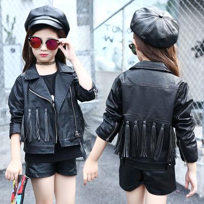 China Korean Style Girls PU Anti-wrinkle Thin Tassel Zipper Windproof Leather Jacket for sale