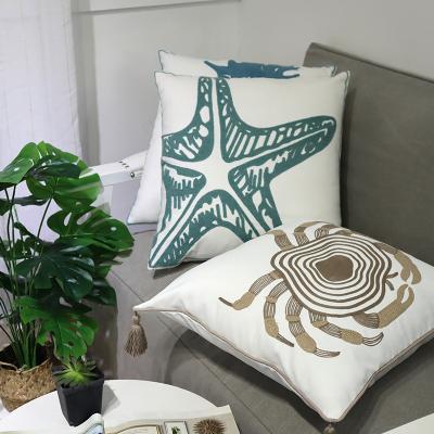 China PORTABLE Custom Simple Sea Creatures Octopus Seahorse Pillow 45x45 Decorative Embroidered Cushion Cover for sale