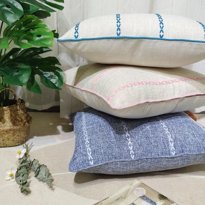 China 2022 New PORTABLE Full Embroidered Plain Striped Cushion Polyester Wicking Fabric 45*45cm Cushion Cover for sale