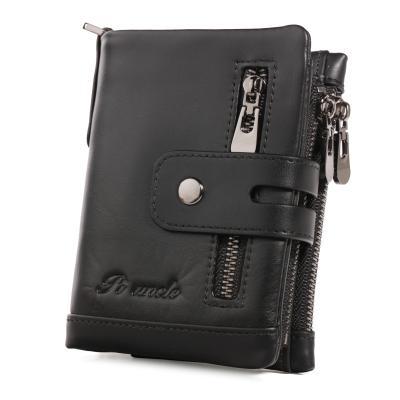 China Retro Waterproof Genuine Leather Men's First Layer Cowhide Multi-Card Zipper Vertical ID Wallet for sale