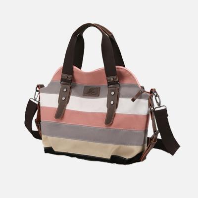 China 2021 New High Capacity PORTABLE Soft Canvas Contrast Canvas Women's Messenger Bag Stripe Handbag for sale