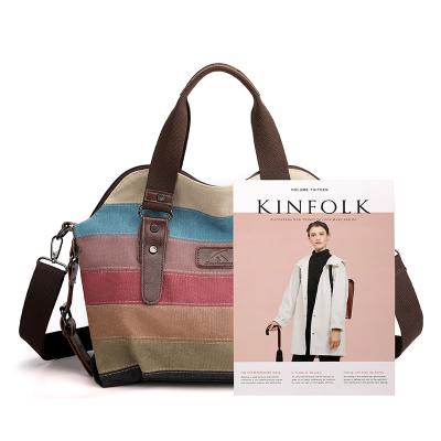 China arming & Leisure Canvas Bag Large Capacity Messenger Bag Stripe Disarming Hot Selling Soft Splicing Handbag for sale