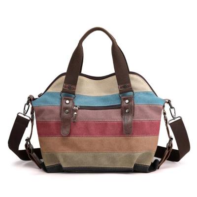 China 2021 new tide zipper closure 2021 fresh and soft single shoulder stripe travel canvas splice span bag for sale