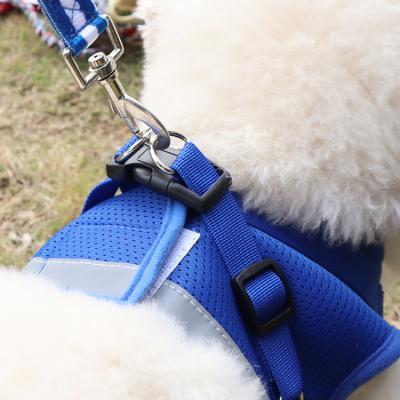 China Stocked Pet Supplies Wholesale Reflective Custom Solid Breathable Polyester Pet Dog Harness With Leashes for sale