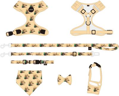 China Custom Stocked Dog Harness Pet Accessories 7 in 1 with Leash and Collar Poop Bag Dog Bow Tie Bandana for sale