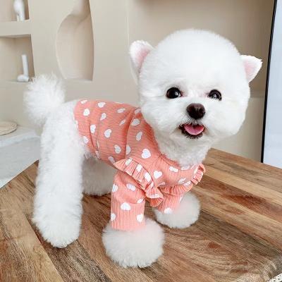 China Cute Girl Stocked Medium Small Dog Autumn Winter Pet Clothes T-Shirts With Heart Print Pink White for sale