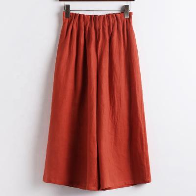 China 2021 Anti-wrinkle Fashion Loose Capris Canvas Wide Leg Pleated Culotte Elastic Waist Casual Cropped Pants for sale