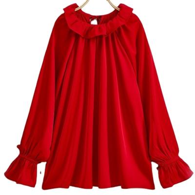 China Breathable Brand New 100% Cotton Loose Long Sleeve Shirt Bow Ladies Tops Blouses for sale